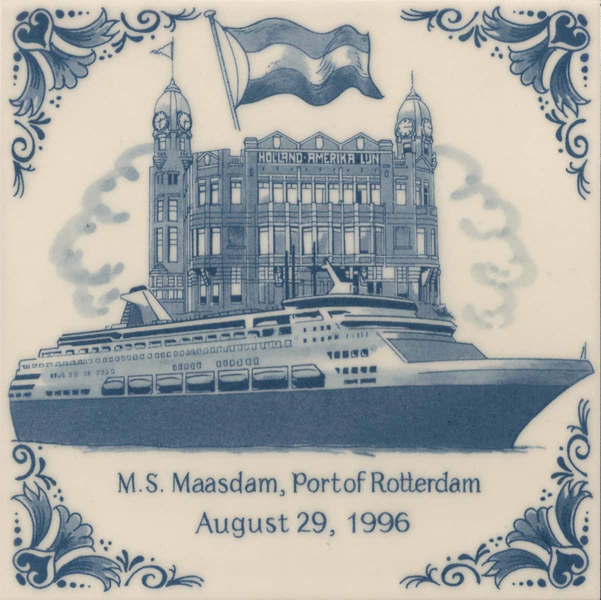 Maasdam, Port of Rotterdam commemorative tile, Holland America Line, August 29, 1996