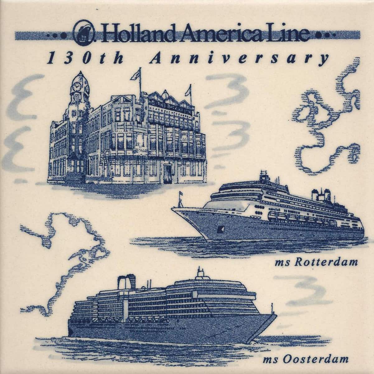 Rotterdam and MS Oosterdam, Holland America Line 130th anniversary commemorative tile, 2003