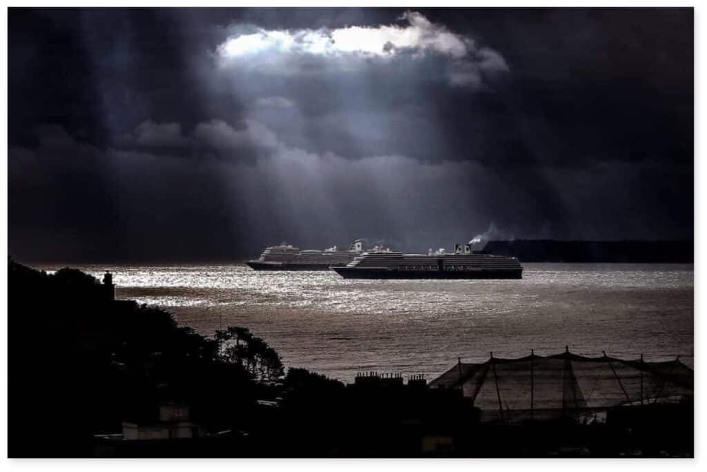 Nieuw Statendam 6 and Westerdam 3 in lay-up, Tor Bay, England