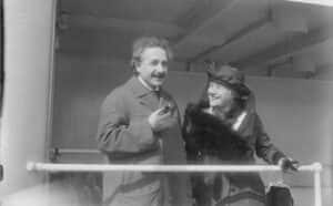 Albert Einstein and his wife, Elsa on board a Holland America Line ship, 1930s