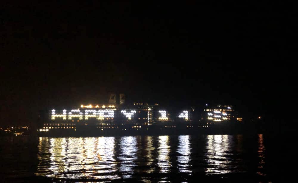 Eurodam lights up the night to celebrate our 148th Anniversary.