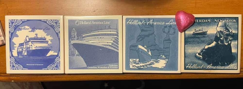 Laura Ann's collection of tiles from her Holland America Line cruises. 