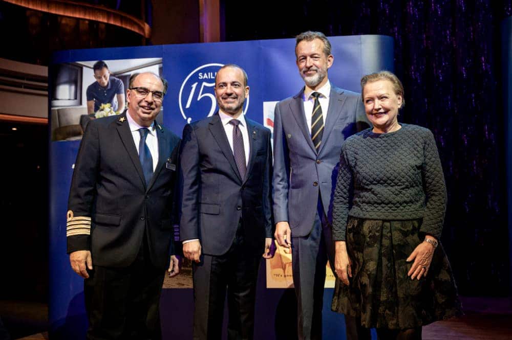 From left: Captain Werner Timmers, Holland America Line President Gus Antorcha, Cruise Port Rotteradm COO Boudewijn Siemons and Executive Director Cruise Port Rotterdam Mai Elmar.