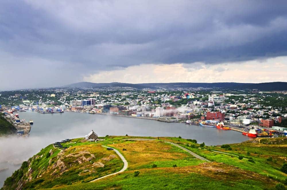 Cityscape of Saint John's from Signal Hill in Newfoundland Canada