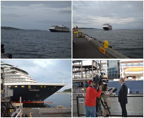 Westerdam arrives at Seattle and Stein Kruse speaks to a local television station.