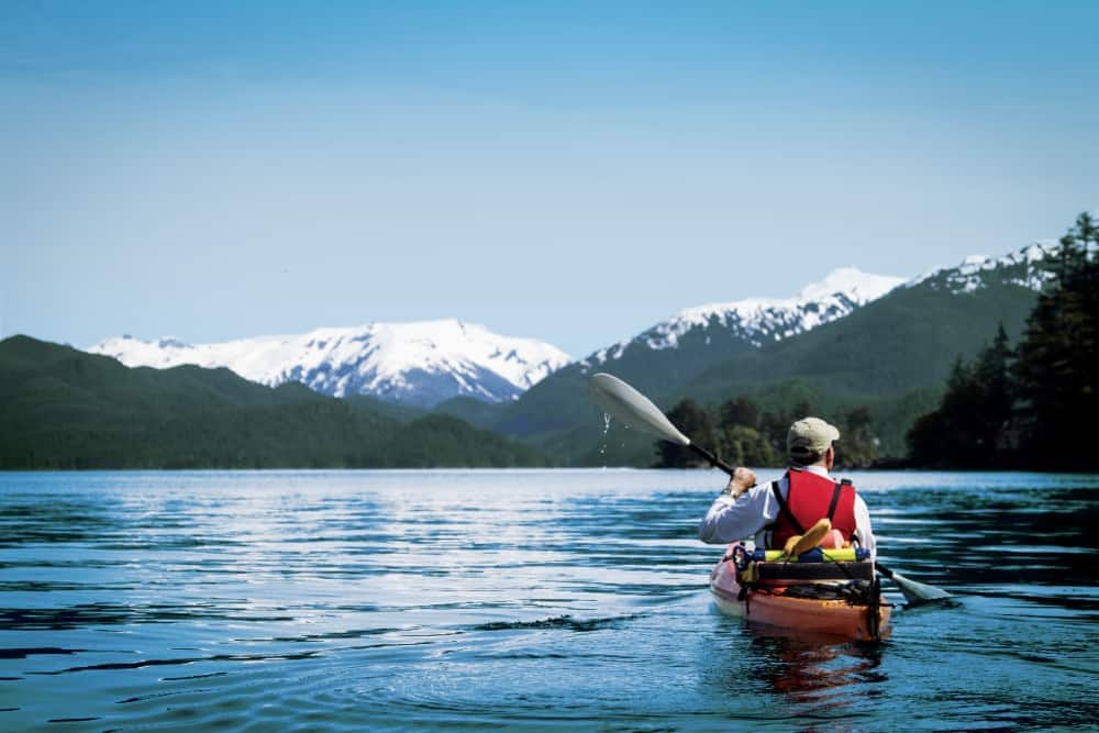 Adult Male Kayaking in Sitka Harbor Alaska