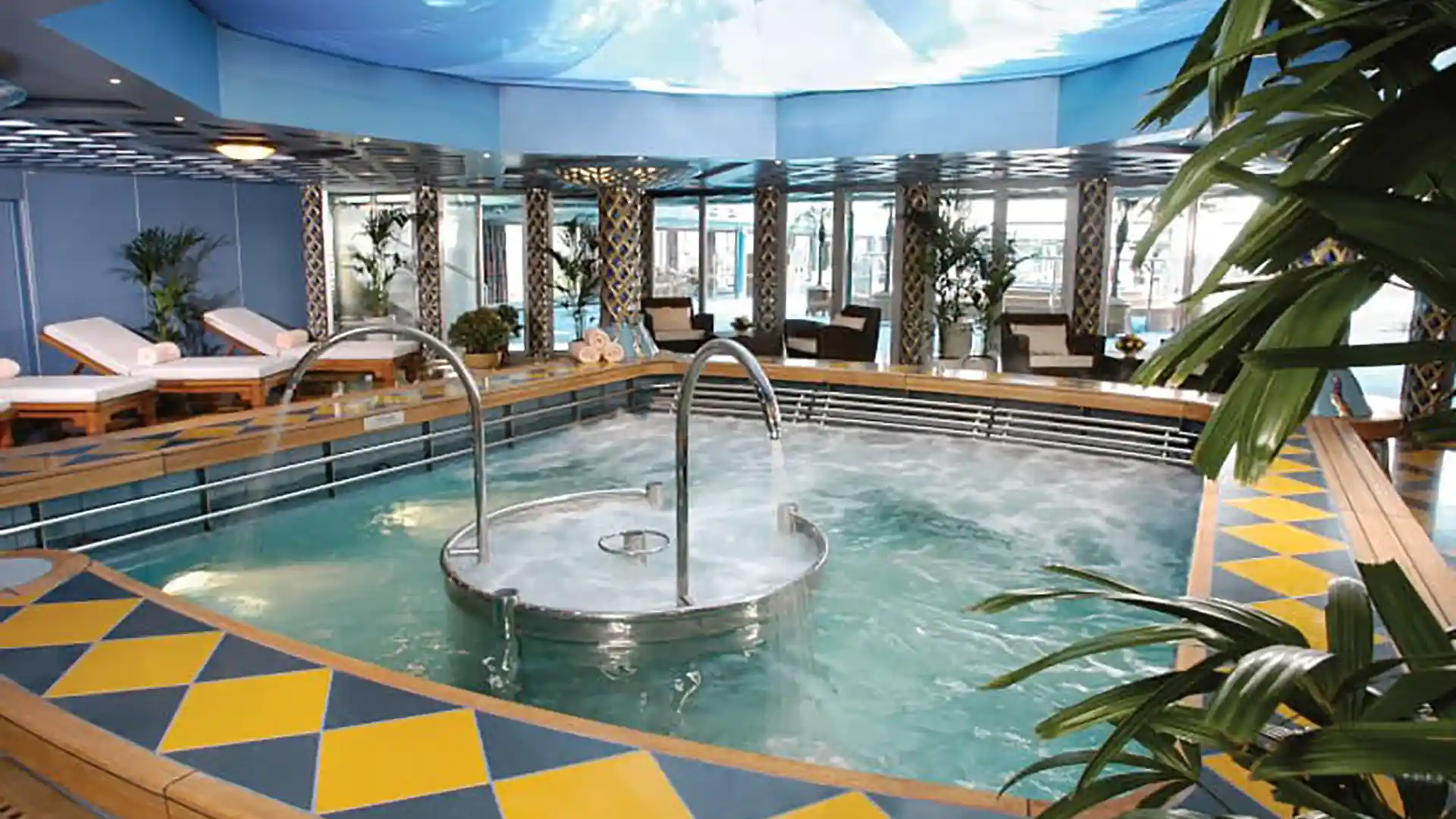 View of hydropool in spa on Holland America Line cruise ship.