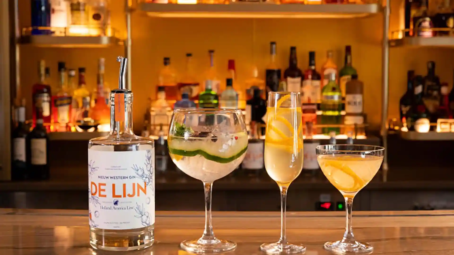 View of anniversary cocktails on counter.