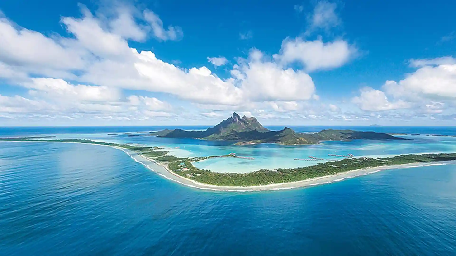 Aerial photo of French Polynesia islands.