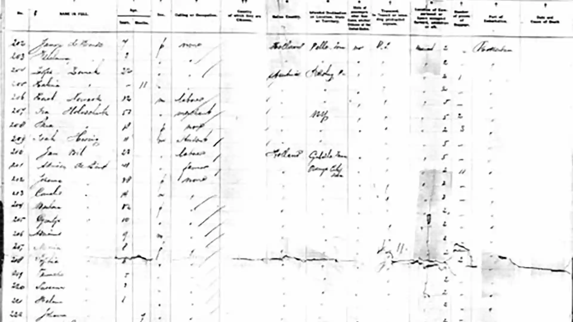 View of cruise passenger list from Ellis Island in 1893.