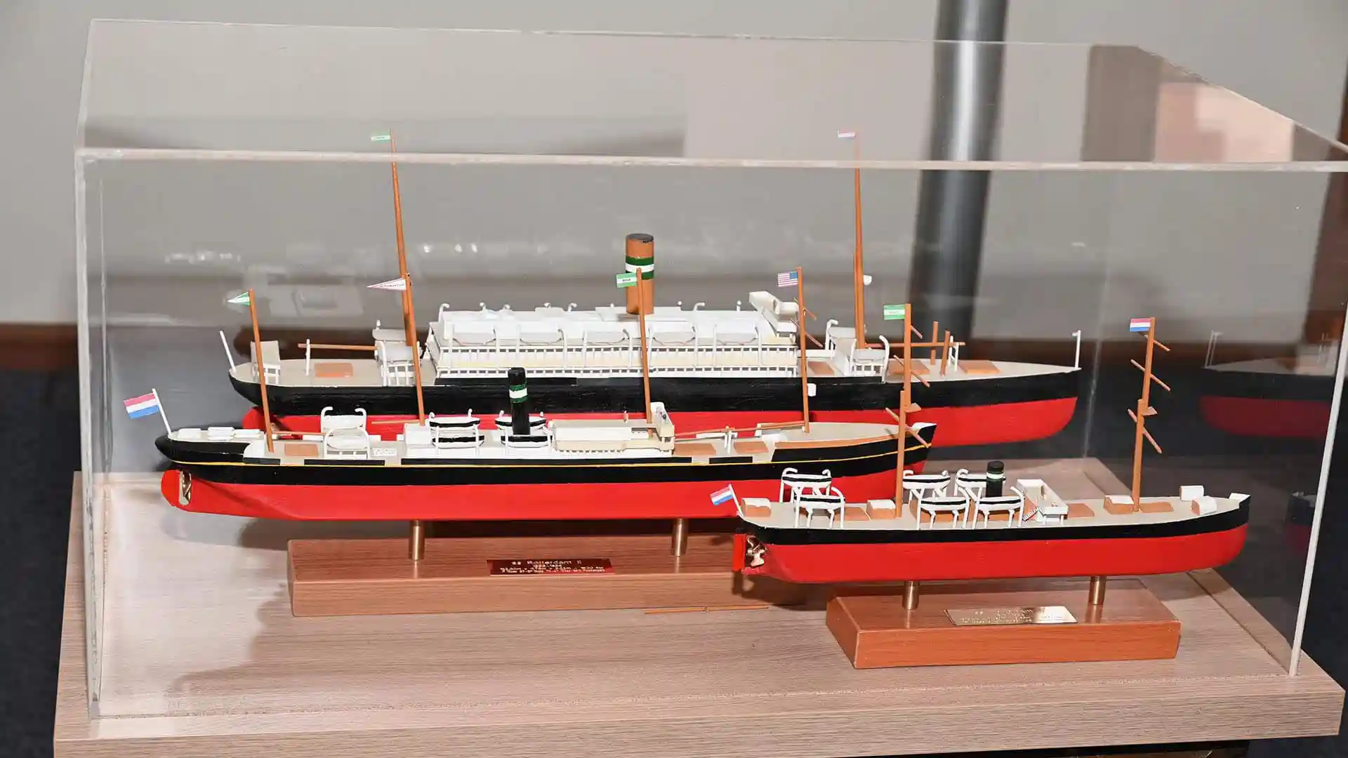 View of Holland America Line ship models at Ellis Island exhibit.