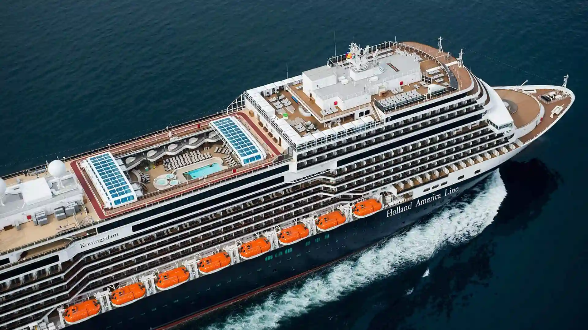 Aerial view of Holland America Line cruise ship.