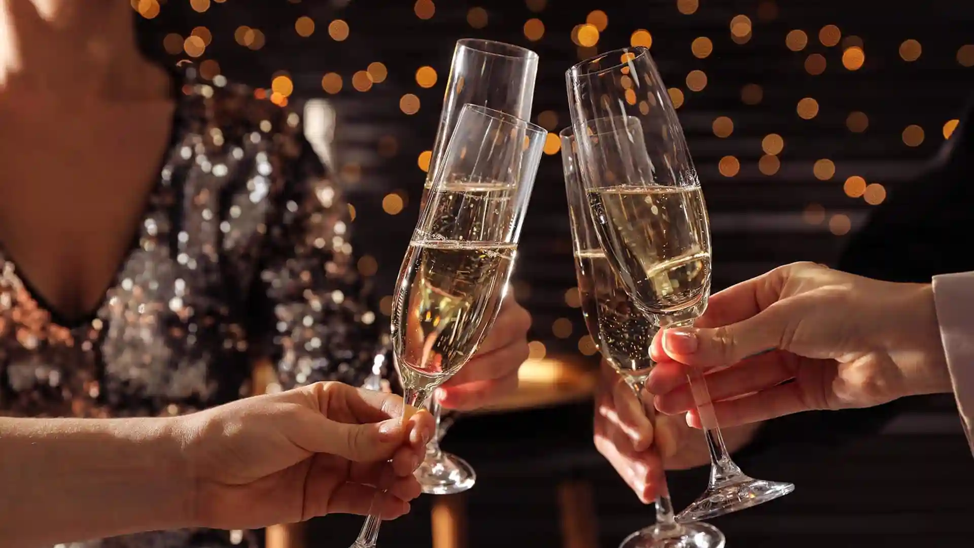 View of people participating in champagne toast.