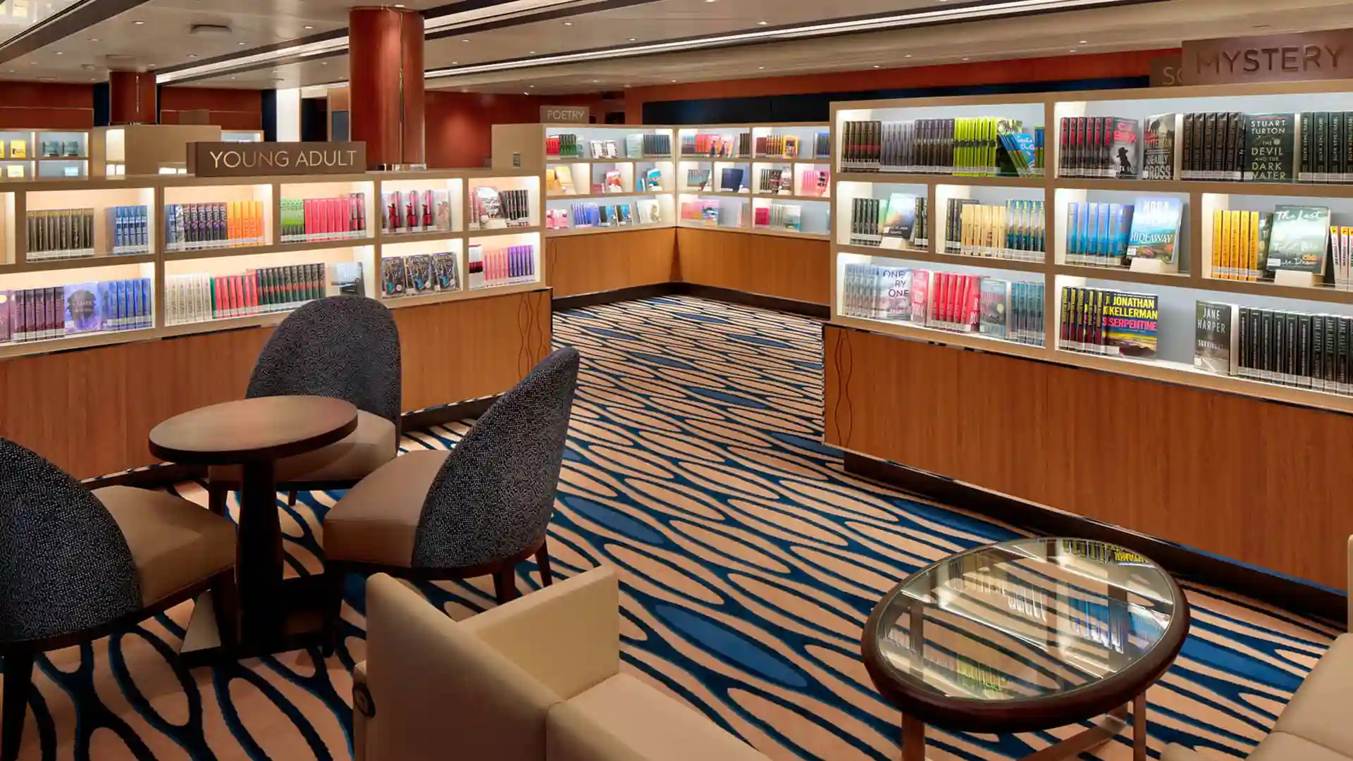View of library on Holland America Line cruise ship.