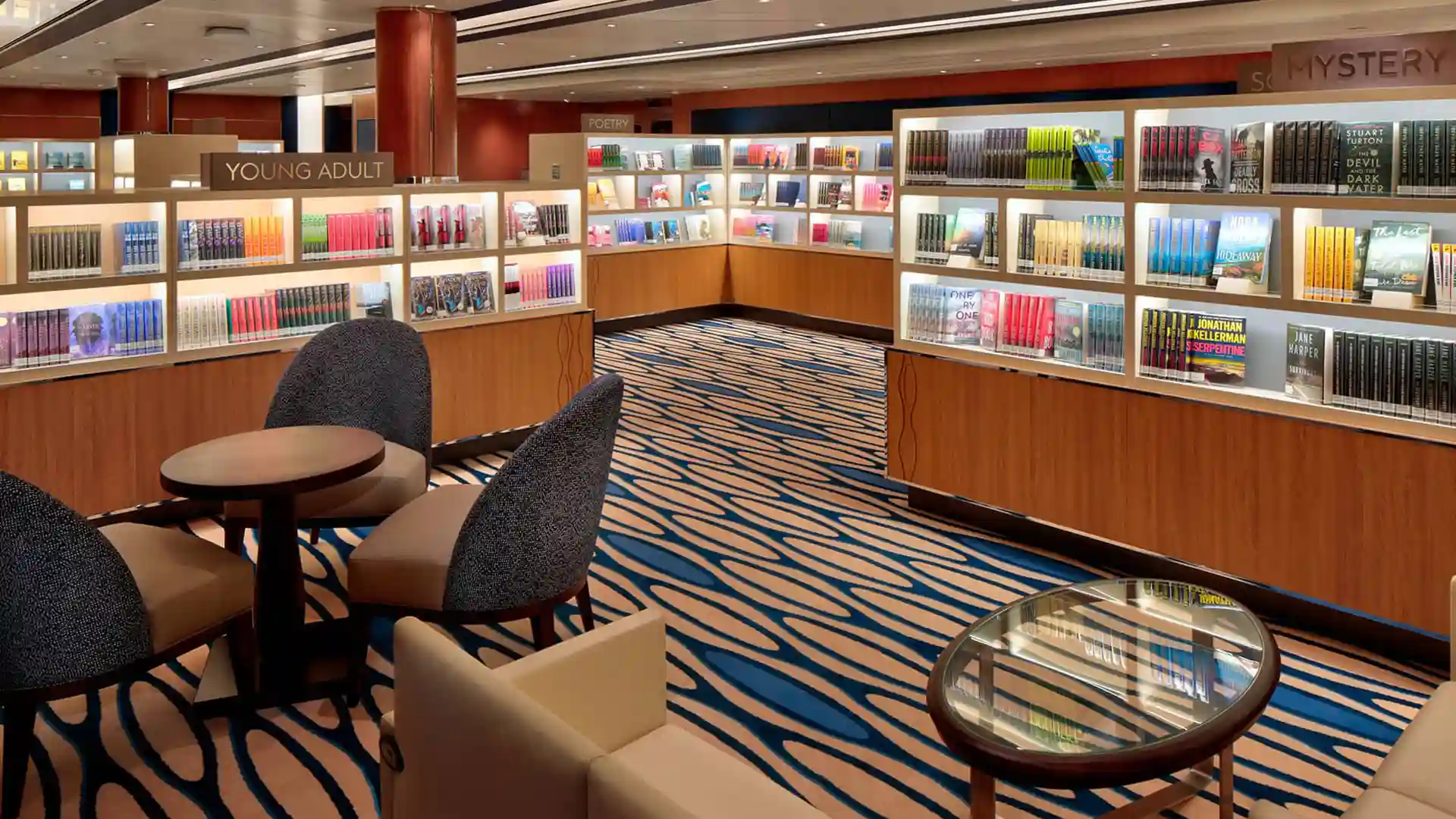 Holland America Line Cruise Ship Library View of library on Holland America Line cruise ship.