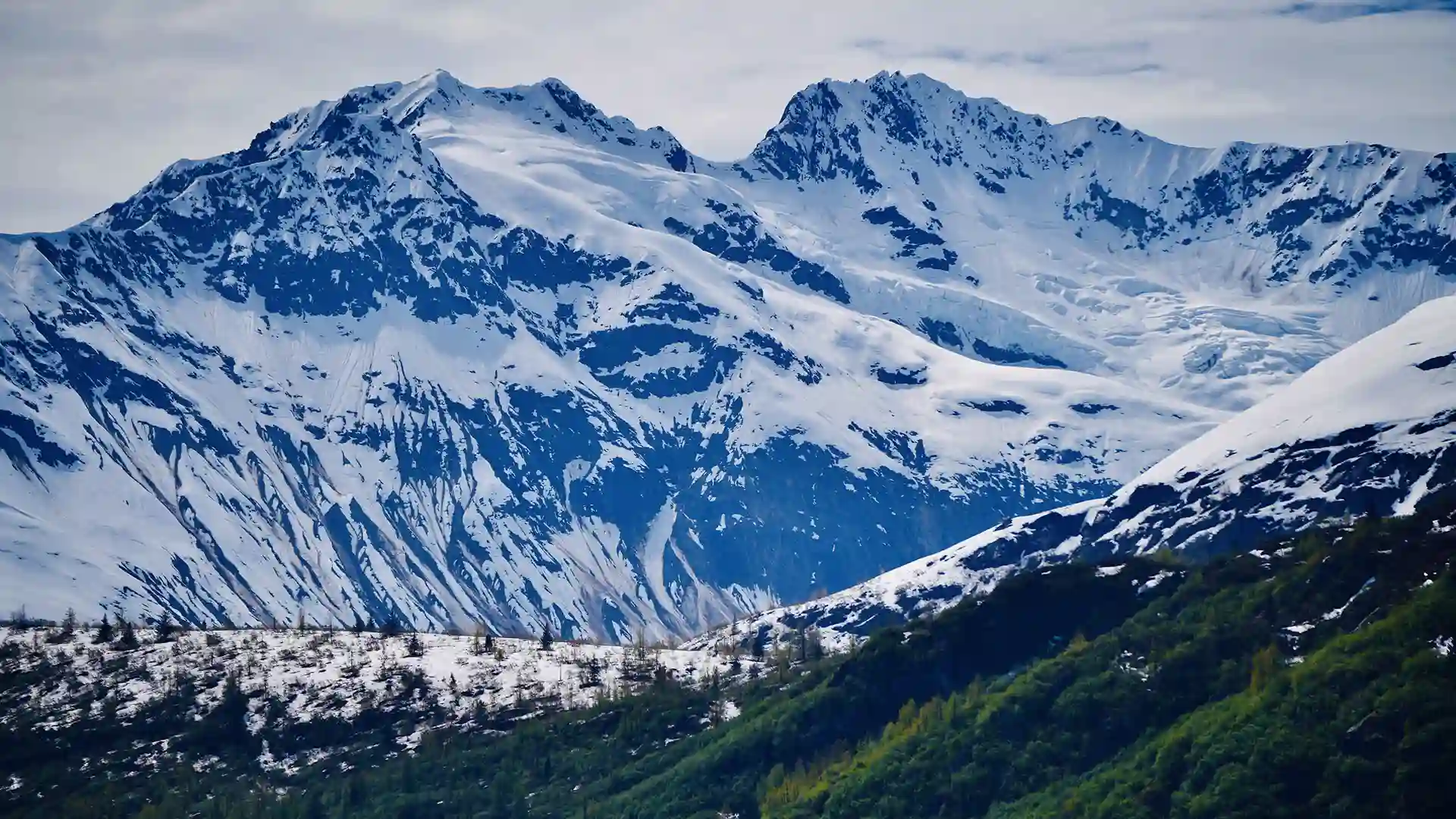 Alaska Mountains Holland America Line Cruise View of snowcapped mountains in Glacier Bay National Park.