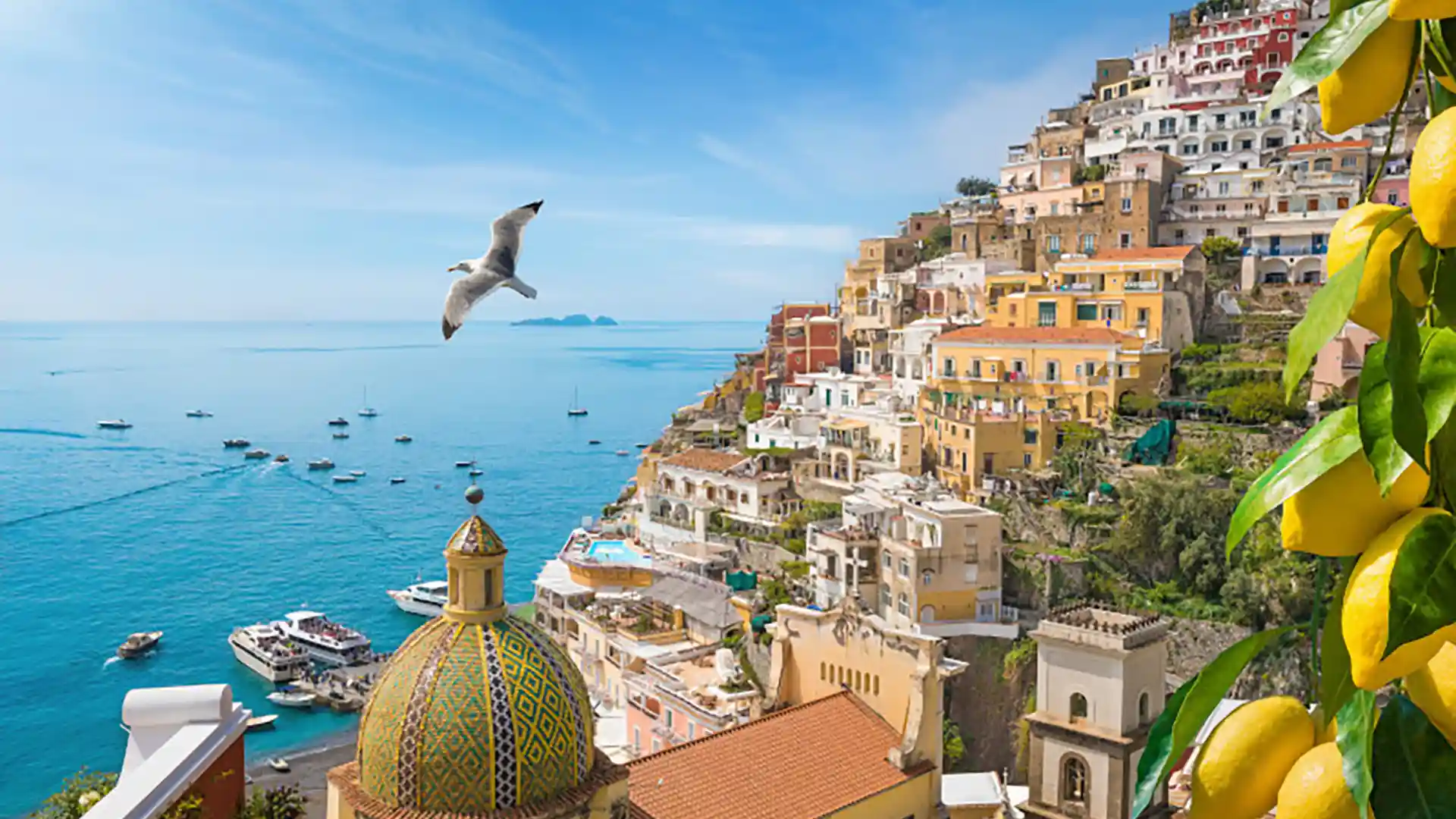 View of Amalfi Coast in Mediterranean.