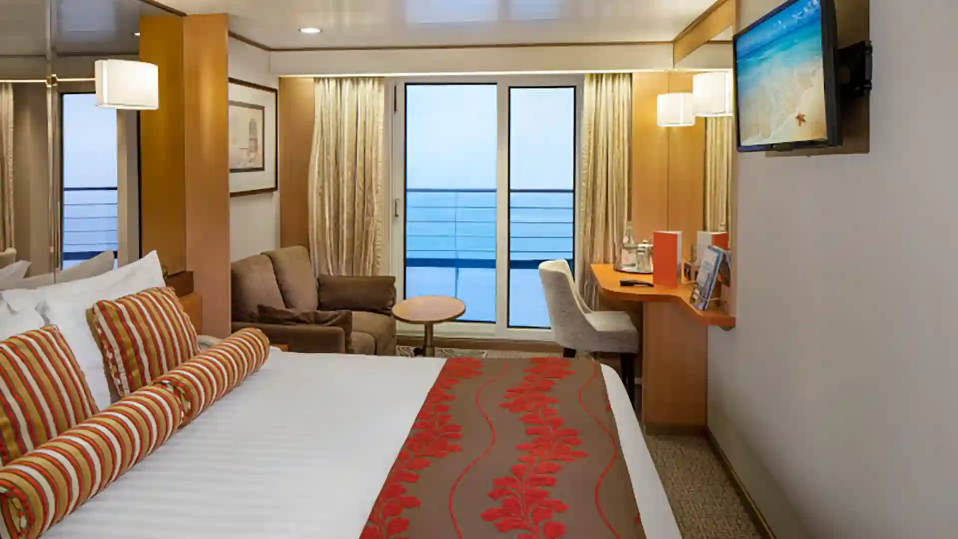 View of stateroom on Holland America Line cruise ship.
