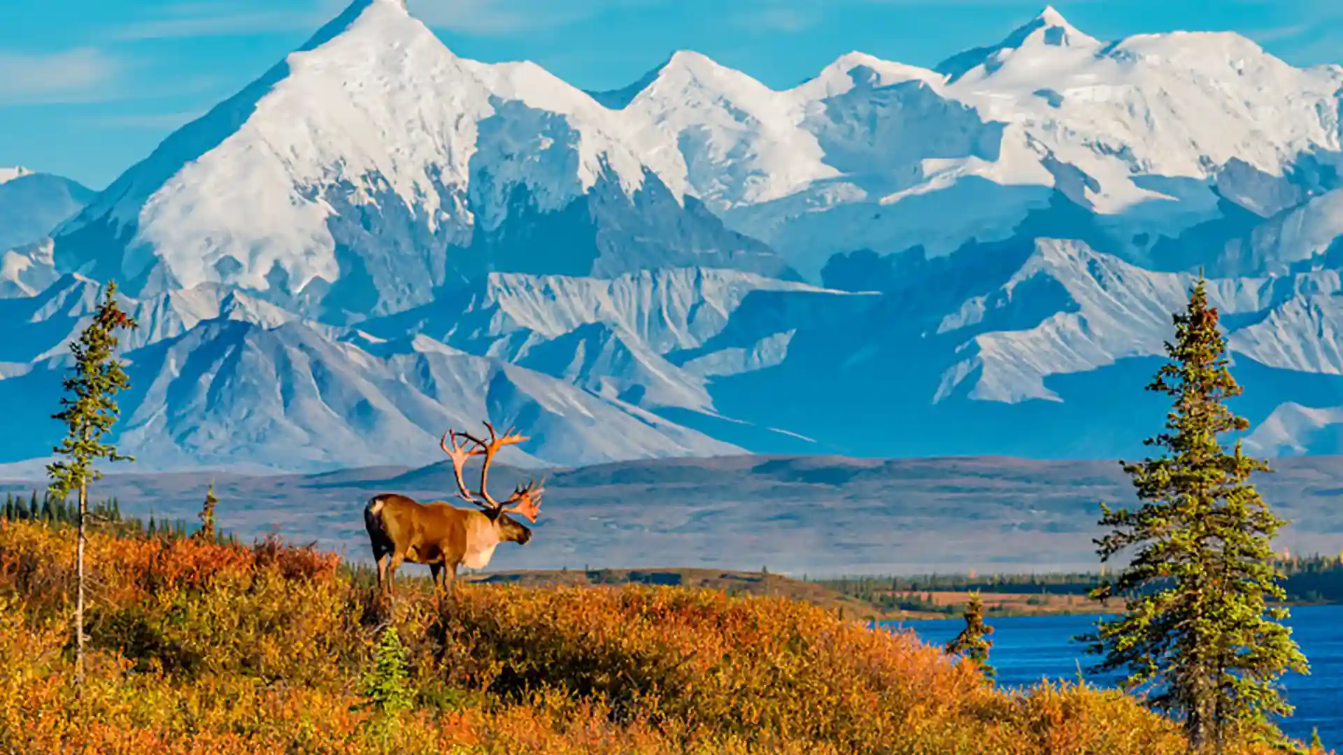 View of caribou on ridge in Alaska.