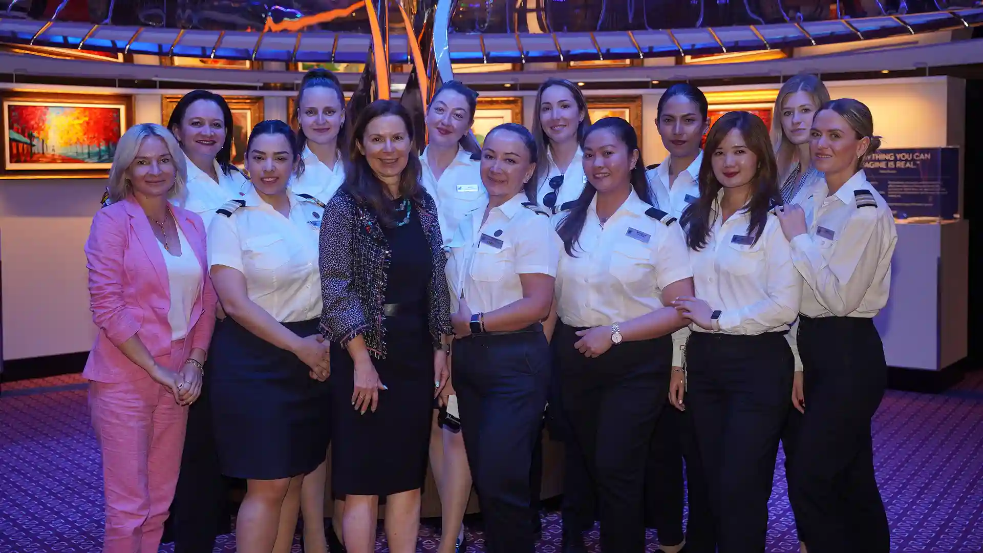 View of Holland America Line crew aboard cruise ship.