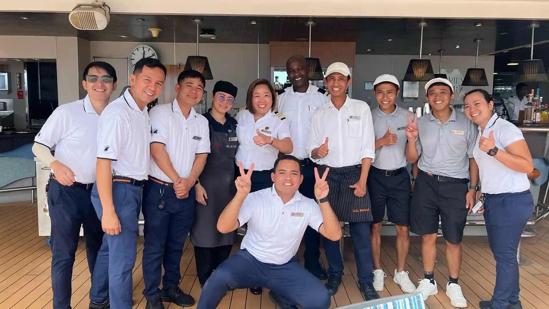 View of Holland America Line crew aboard cruise ship.