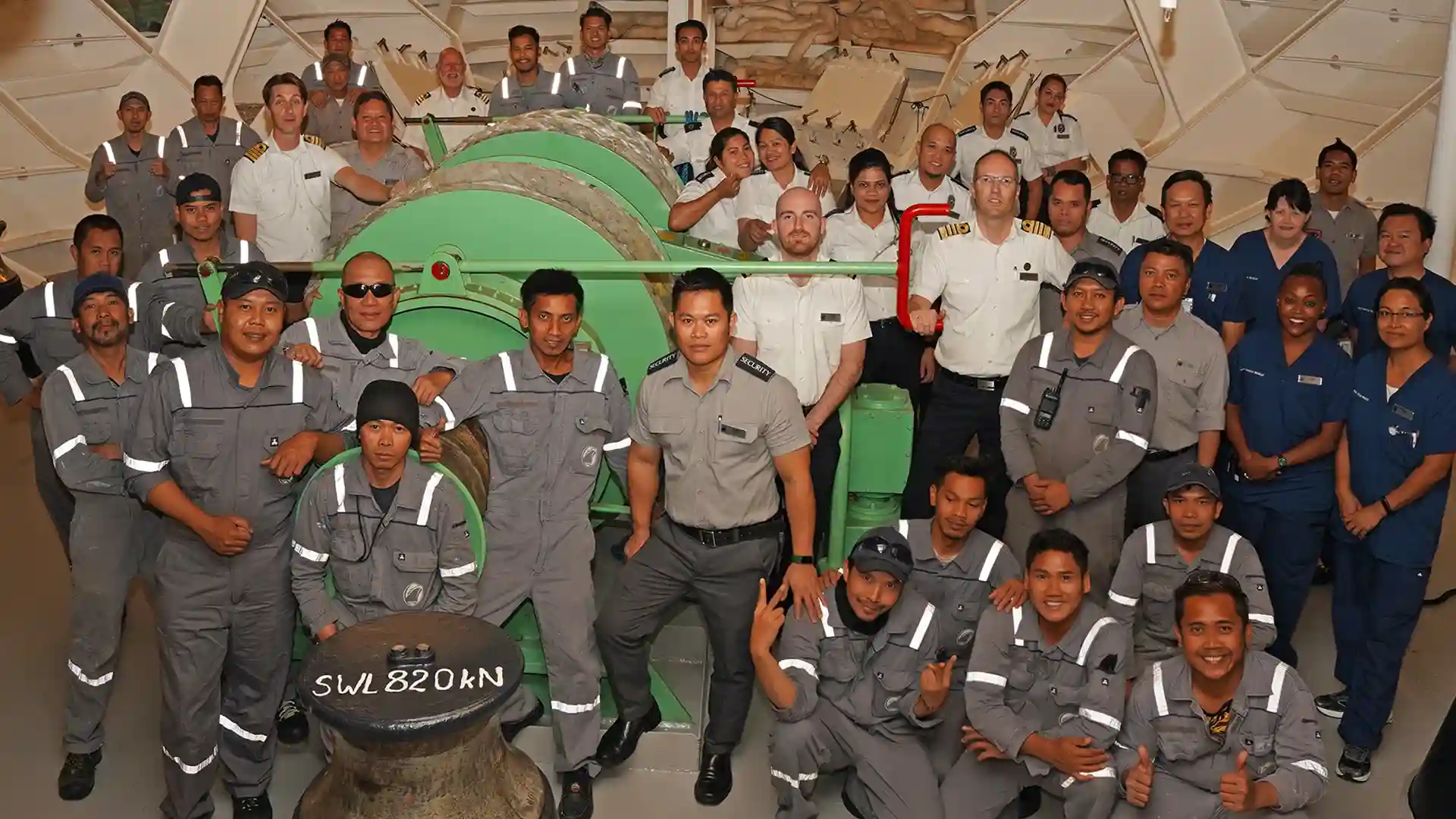 View of Holland America Line crew aboard cruise ship.