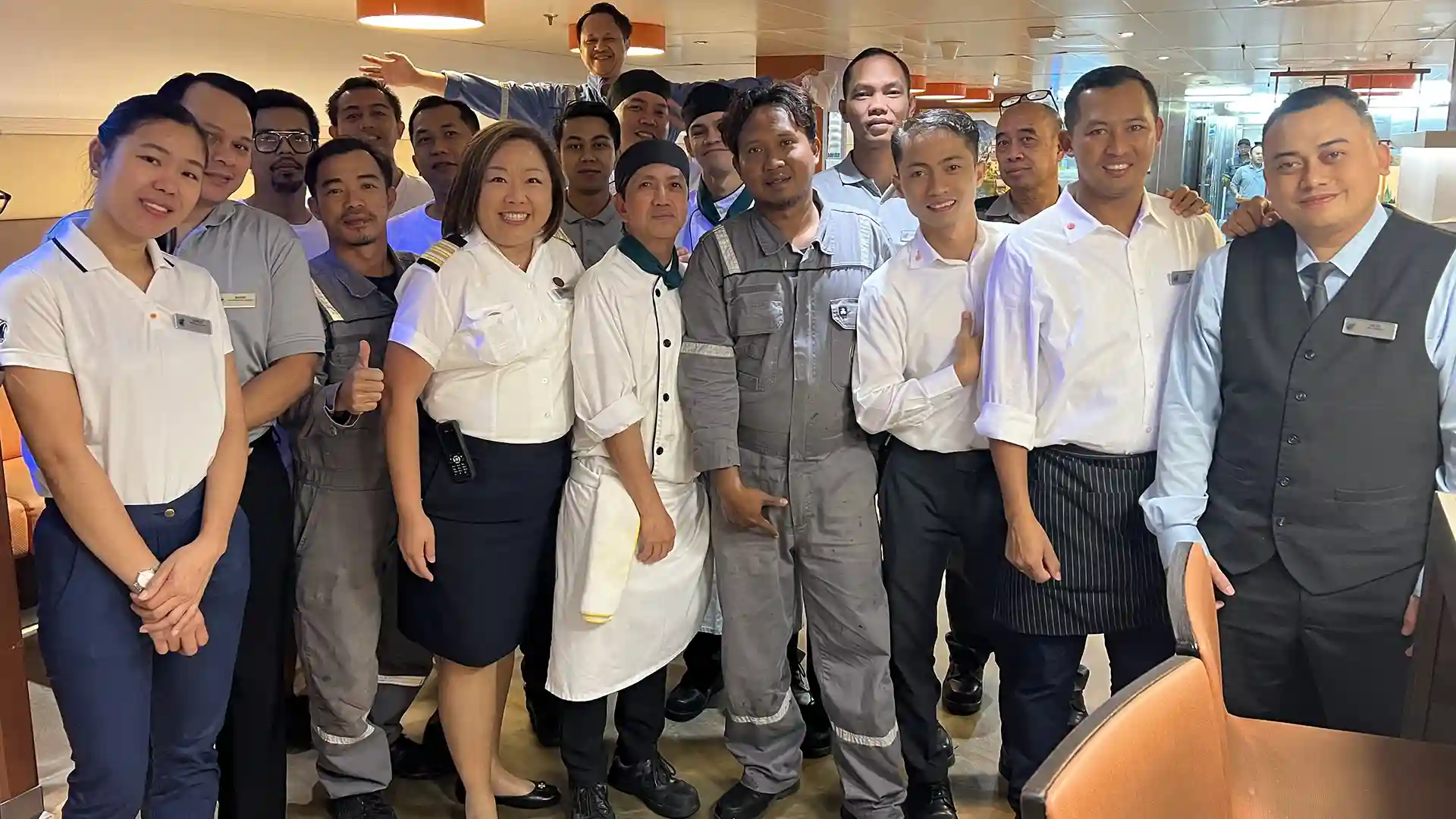 View of Holland America Line crew aboard cruise ship.