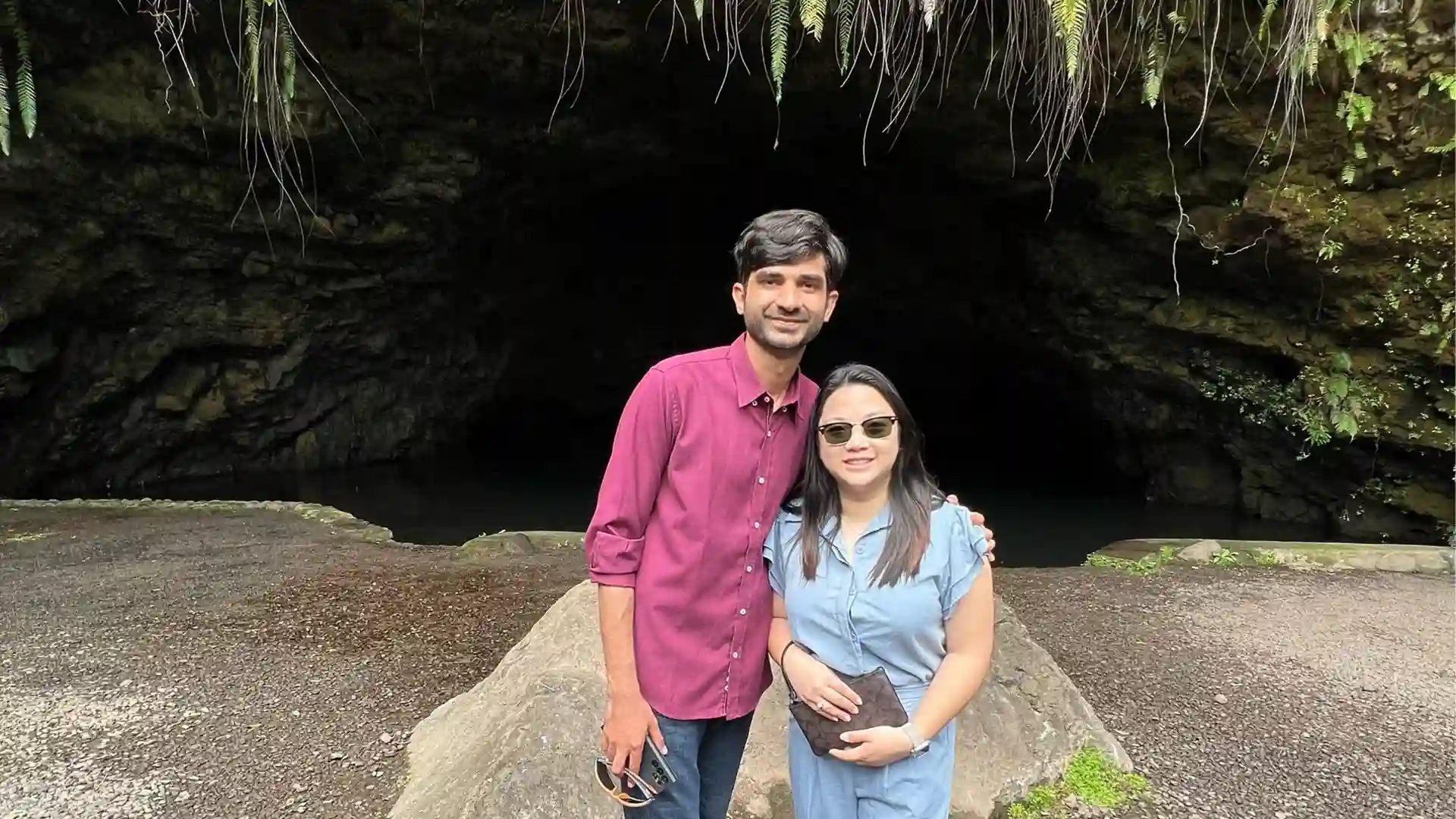 View of couple visiting a park while on Tahiti cruise.