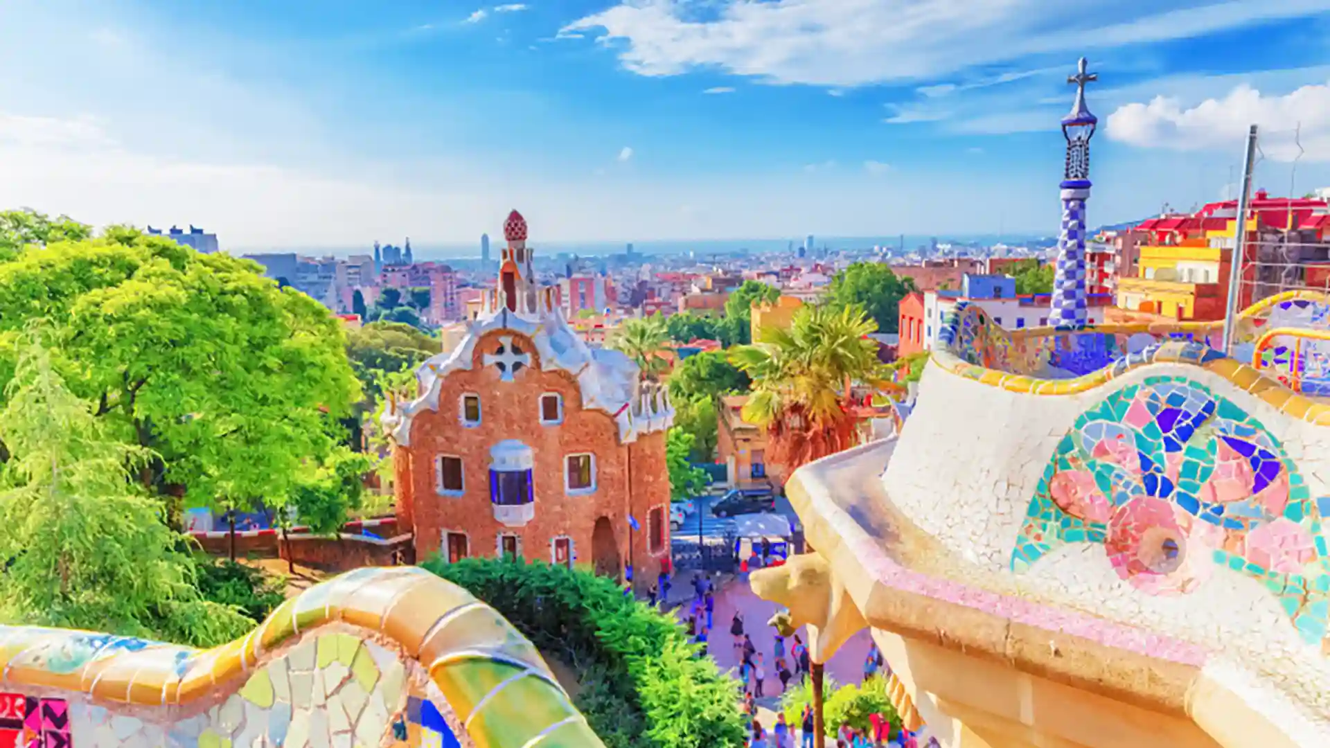 View of city park and landscape in Barcelona, Spain.