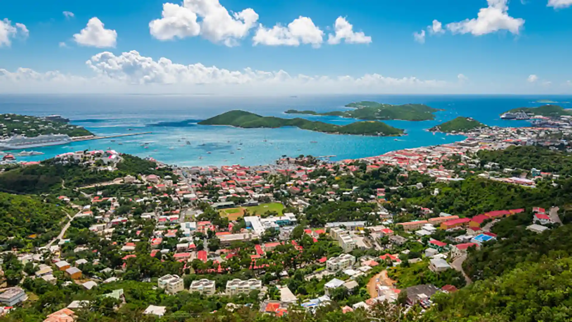 Aerial view of St. Thomas, which is part of the U.S. Virgin Islands.