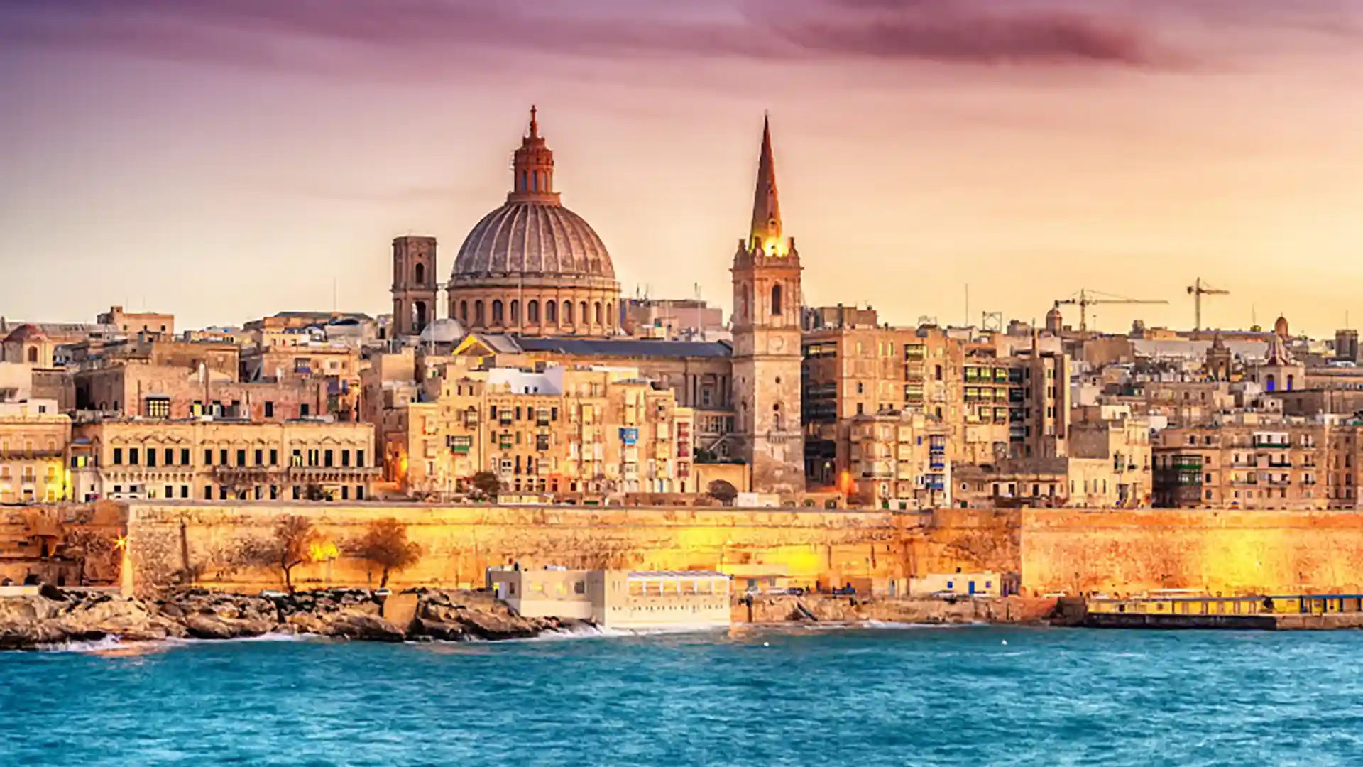View of Valletta city landscape along coast.