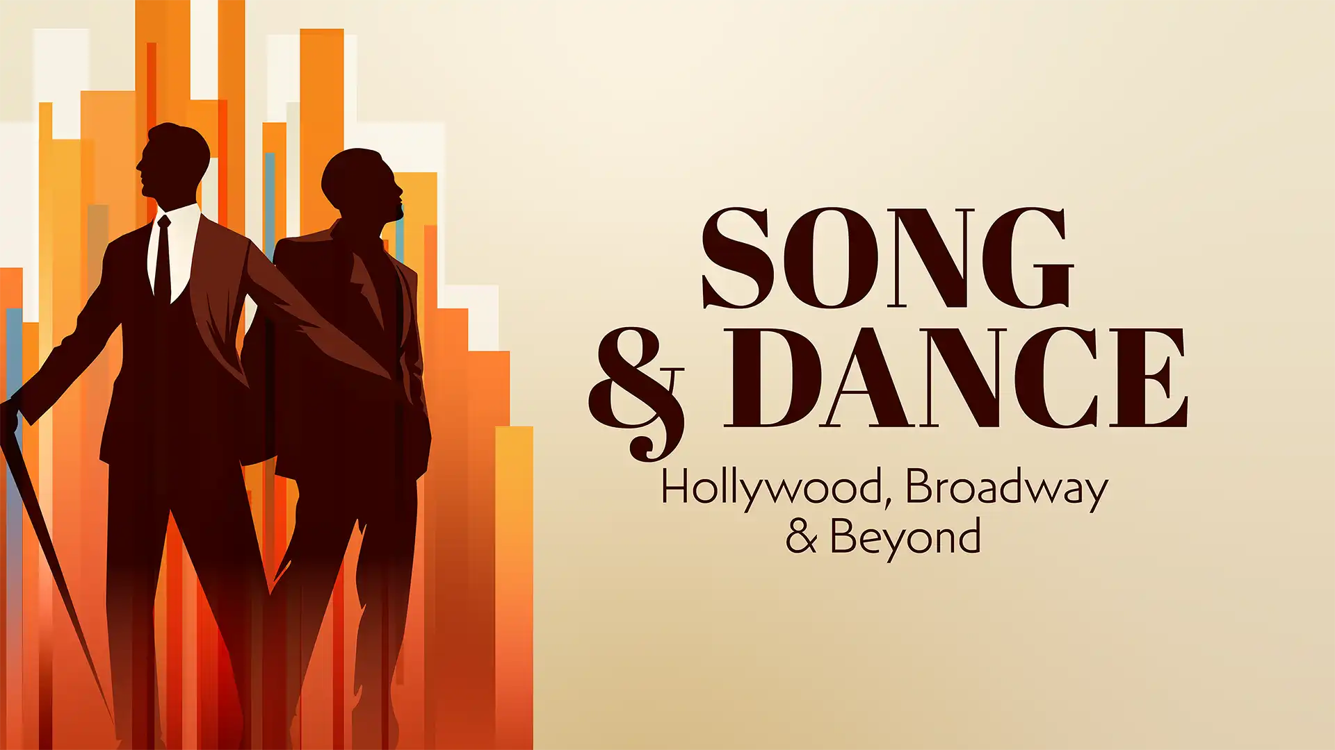 Art with "Song & Dance" in brown font with profiles of two people standing side by side.