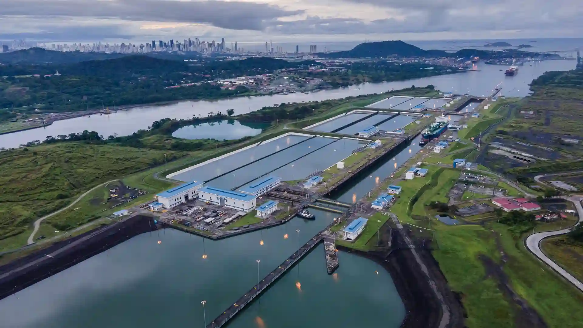 View of Miraflores Locks in Panama Canal.