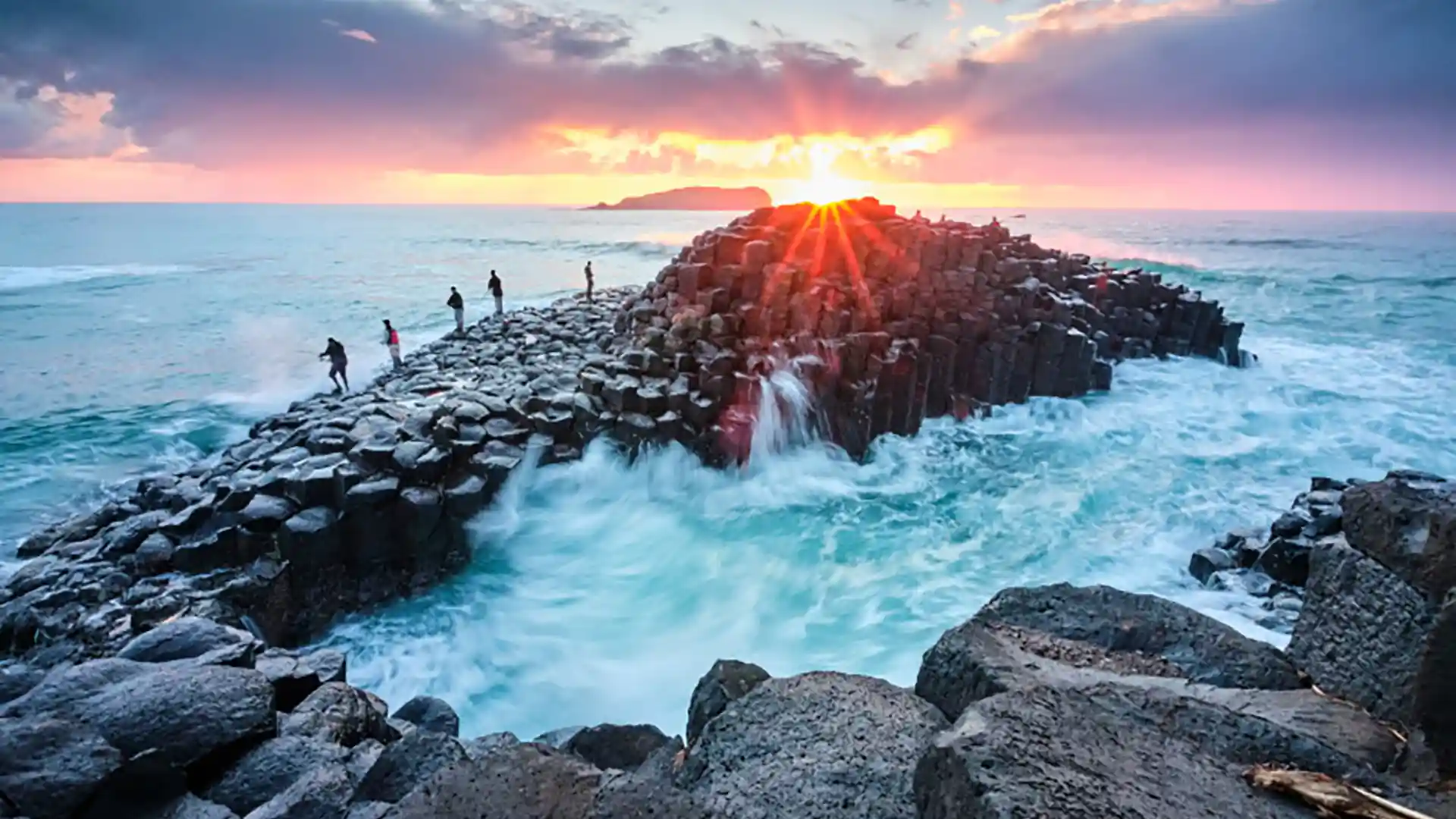 British Isles Vacation Sunset views along a rocky shore in Ireland.