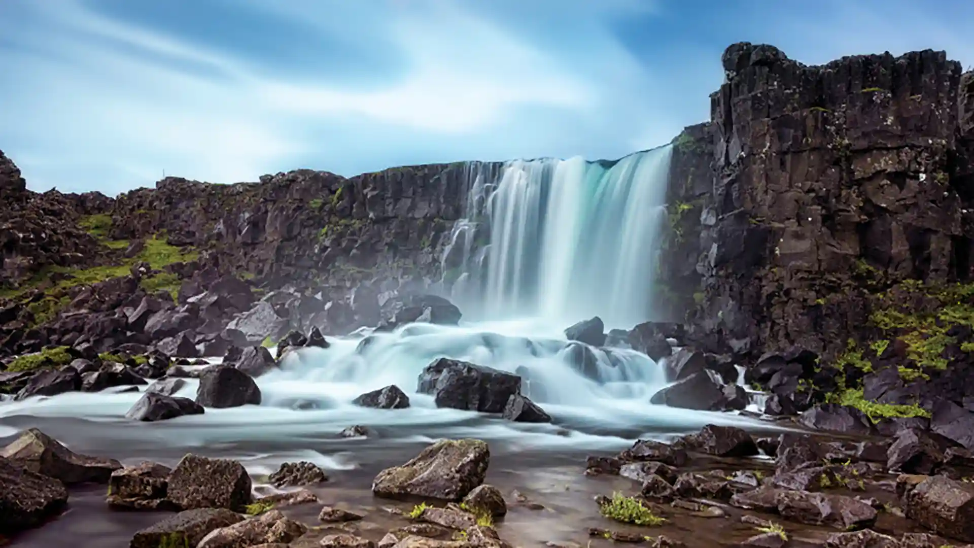 Thingvellir National Park Iceland View of waterfall in Thingvellir National Park, a UNESCO World Heritage Site, in Iceland.