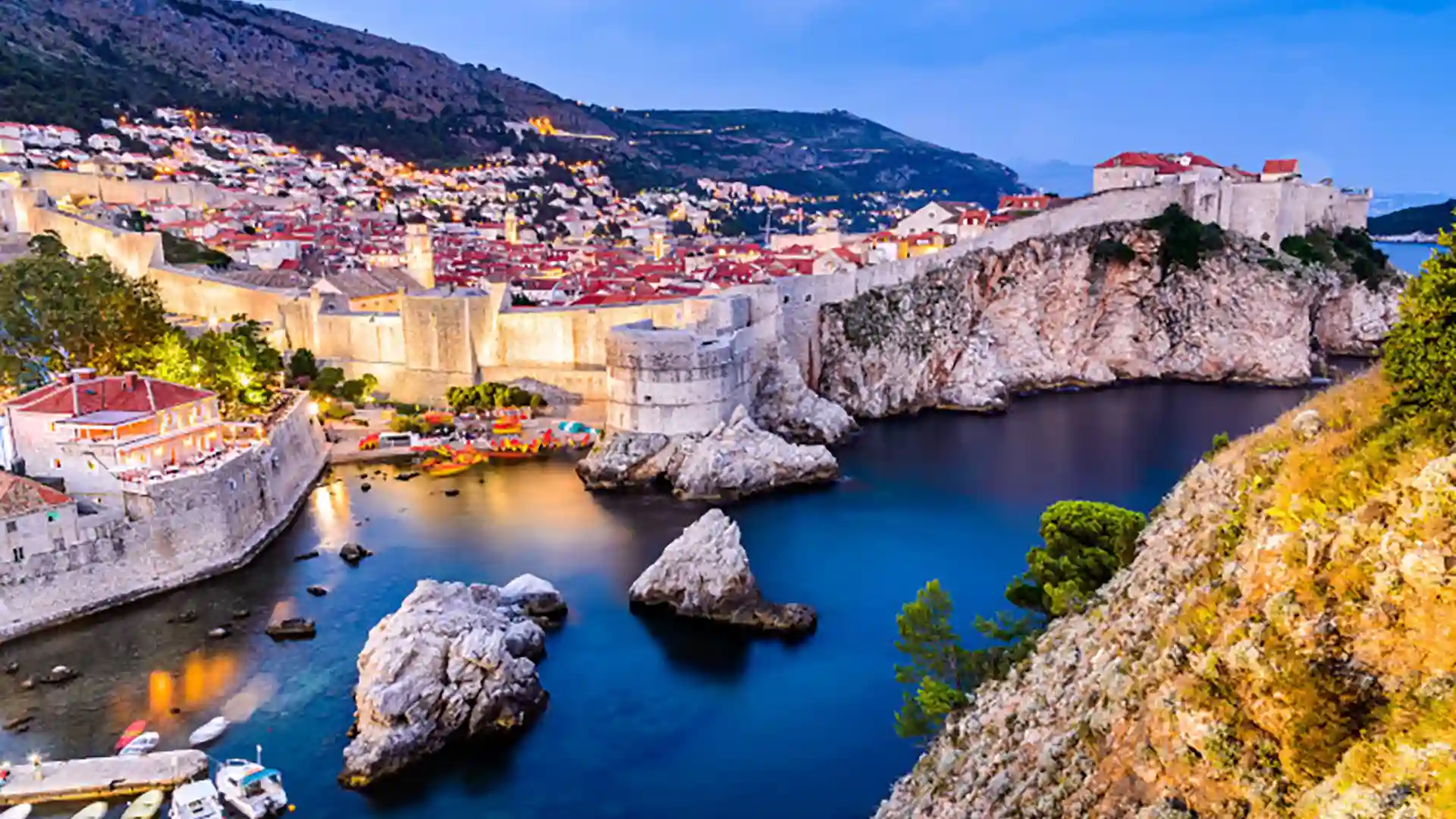 Dubrovnik, Croatia View of rocky coastline and village in Dubrovnik, Croatia, a UNESCO World Heritage Site.