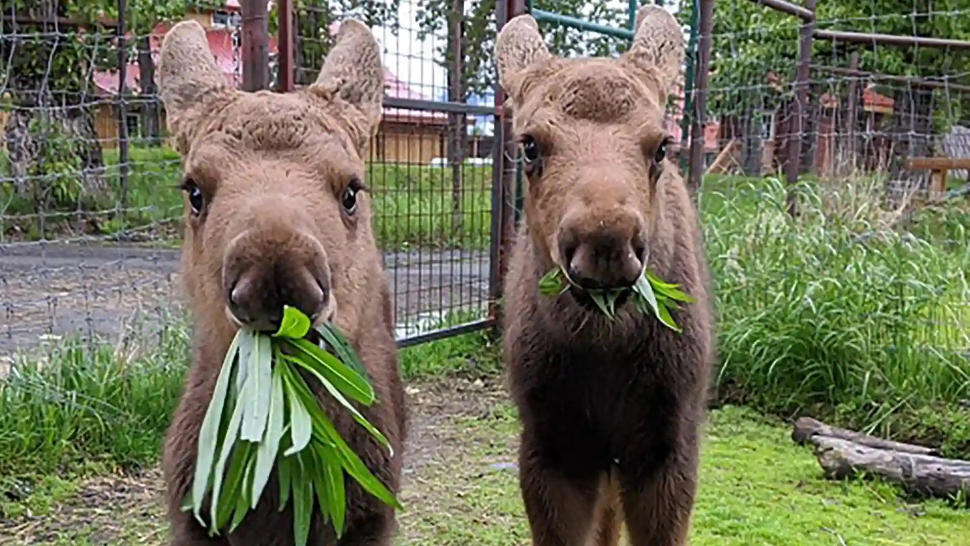 Meet Pip & Jo View of moose eating food at Alaska Wildlife Conservation Center.