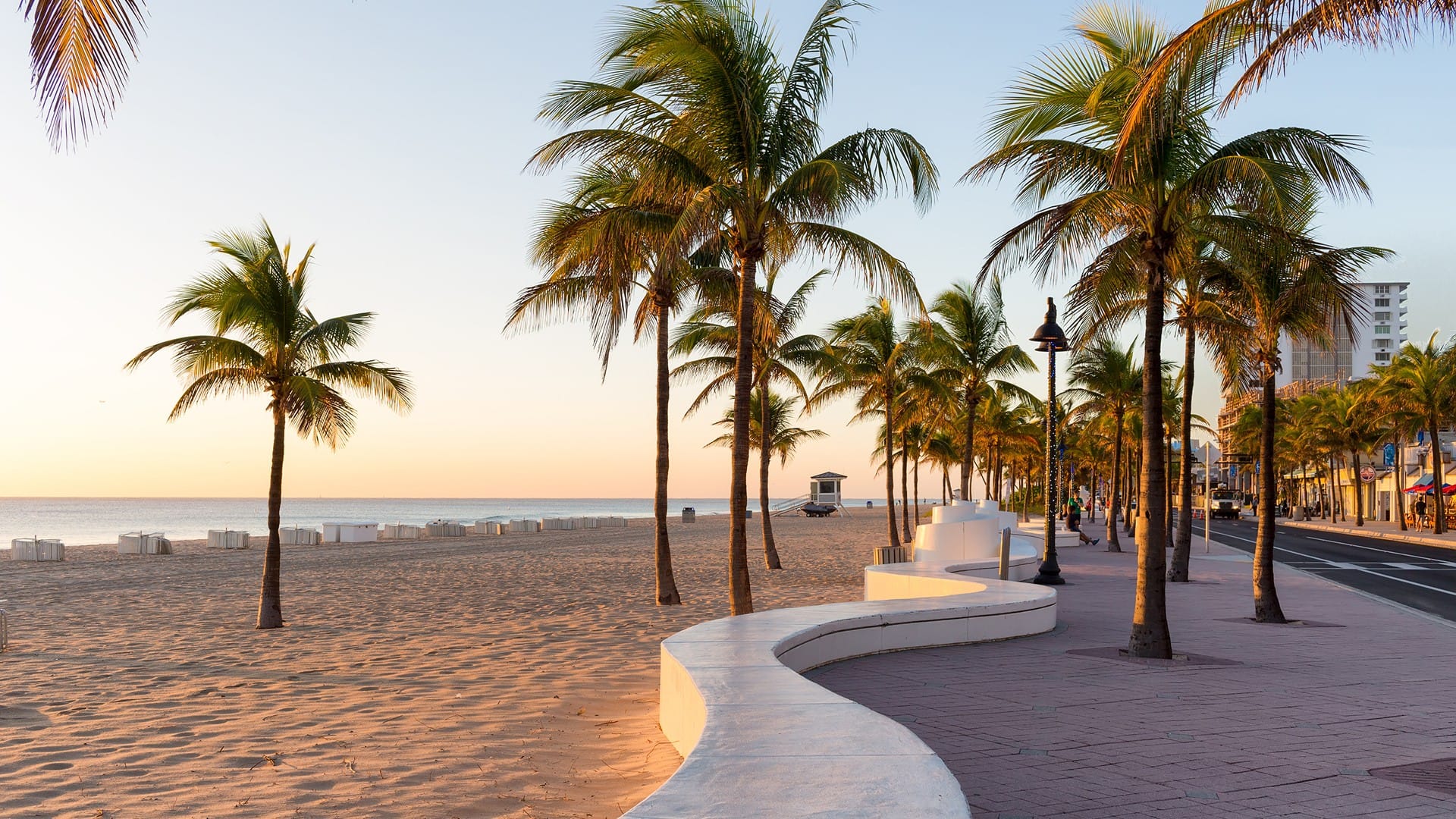 Swaying palms and a promenade in Ft. Lauderdale.