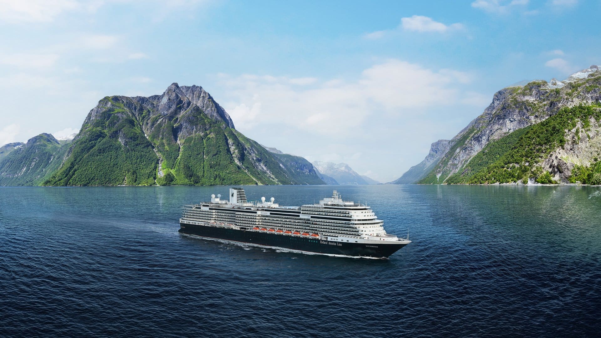A Holland America ship cruising in Norway