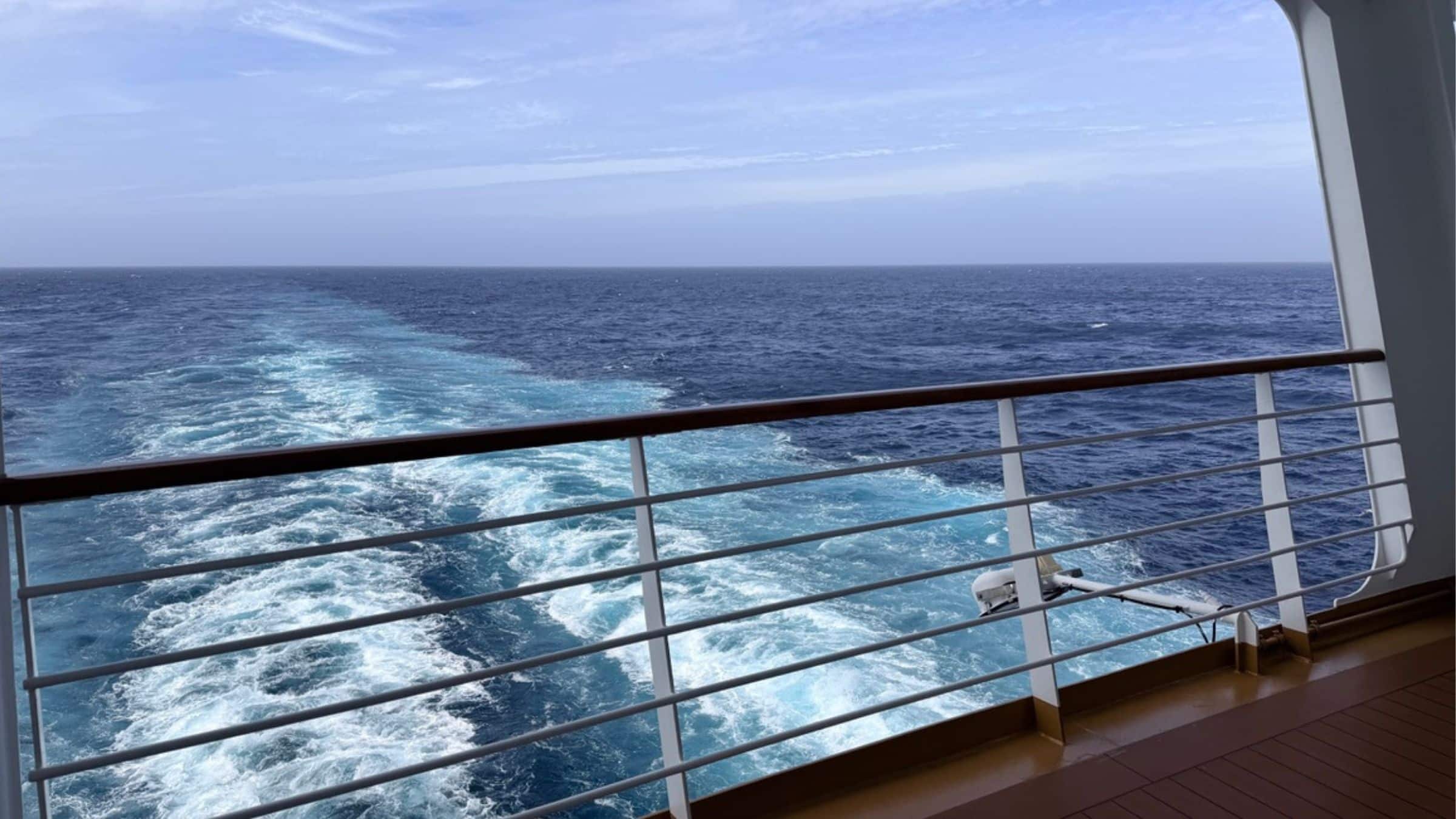 Wake views with rippling water from the aft of a Holland America cruise ship on a transatlantic cruise.