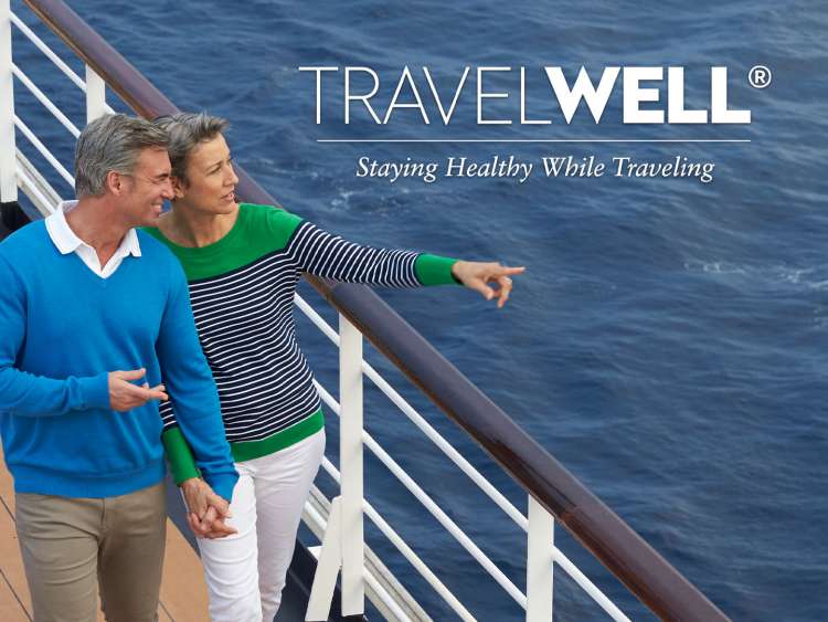 couple on ship, text reads 'travel well - staying healthy while travelling'