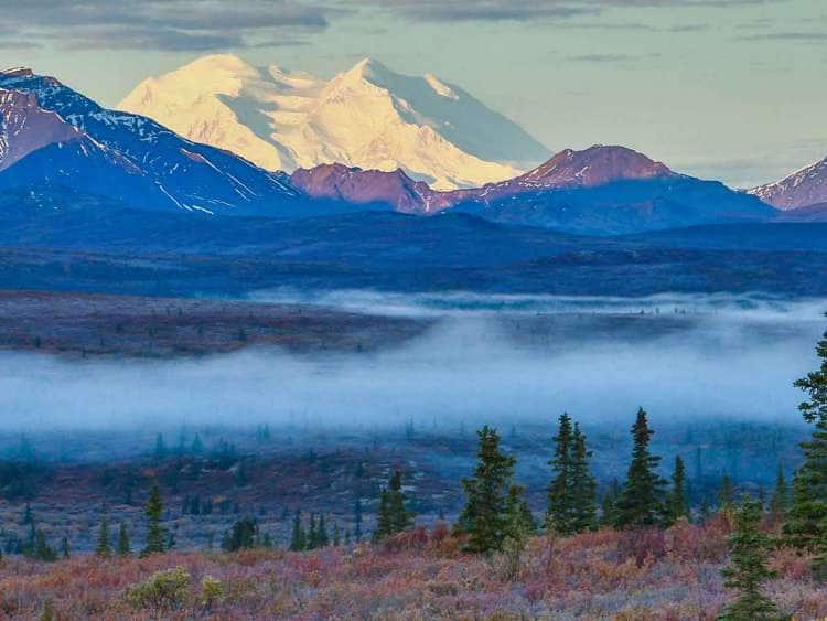 Mountain view from Denali National Park, the highlight of an Alaska cruisetour