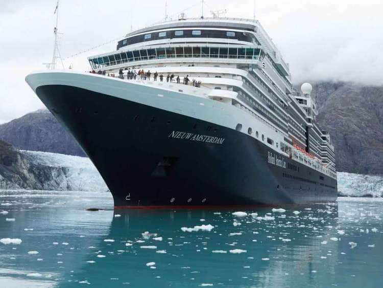 Nieuw Amsterdam cruise ship touring Glacier Bay on an Alaska cruise