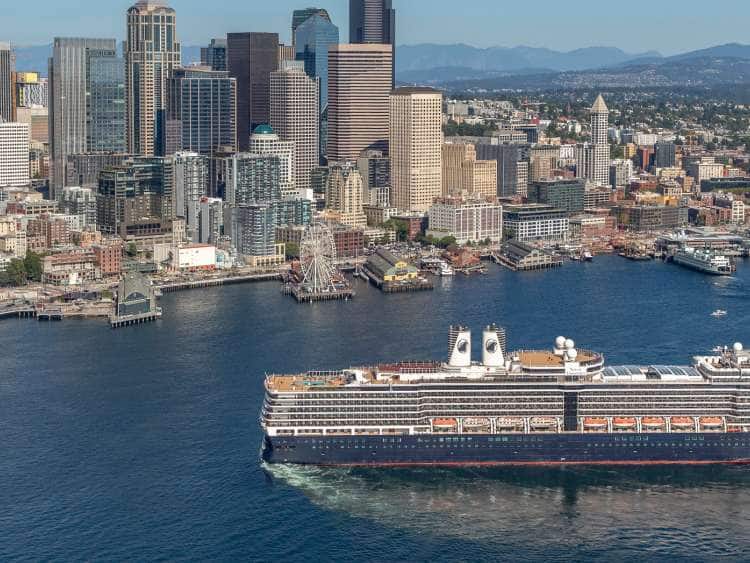 Holland America Line cruise ship departs Seattle for Alaska