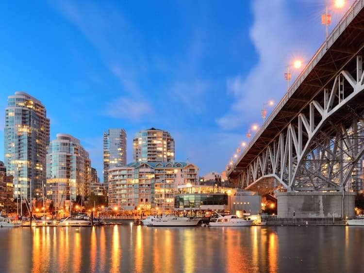 Granville Bridge and Downtown Vancouver at night-time