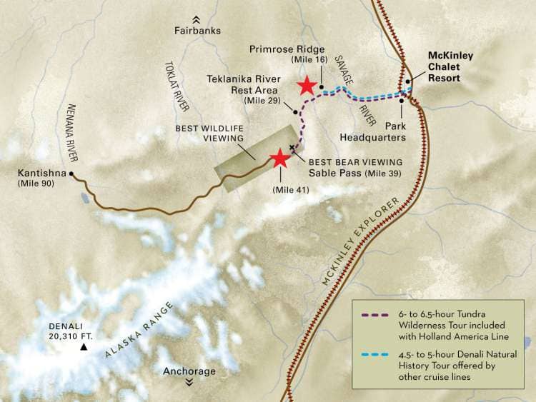 Map of the Tundra Wilderness Tour in Denali National Park