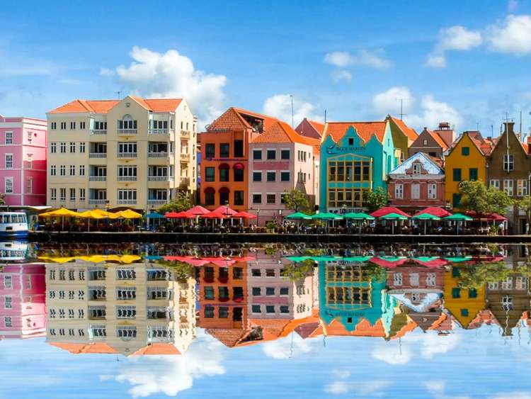Colorful buildings on the water in Southern Caribbean