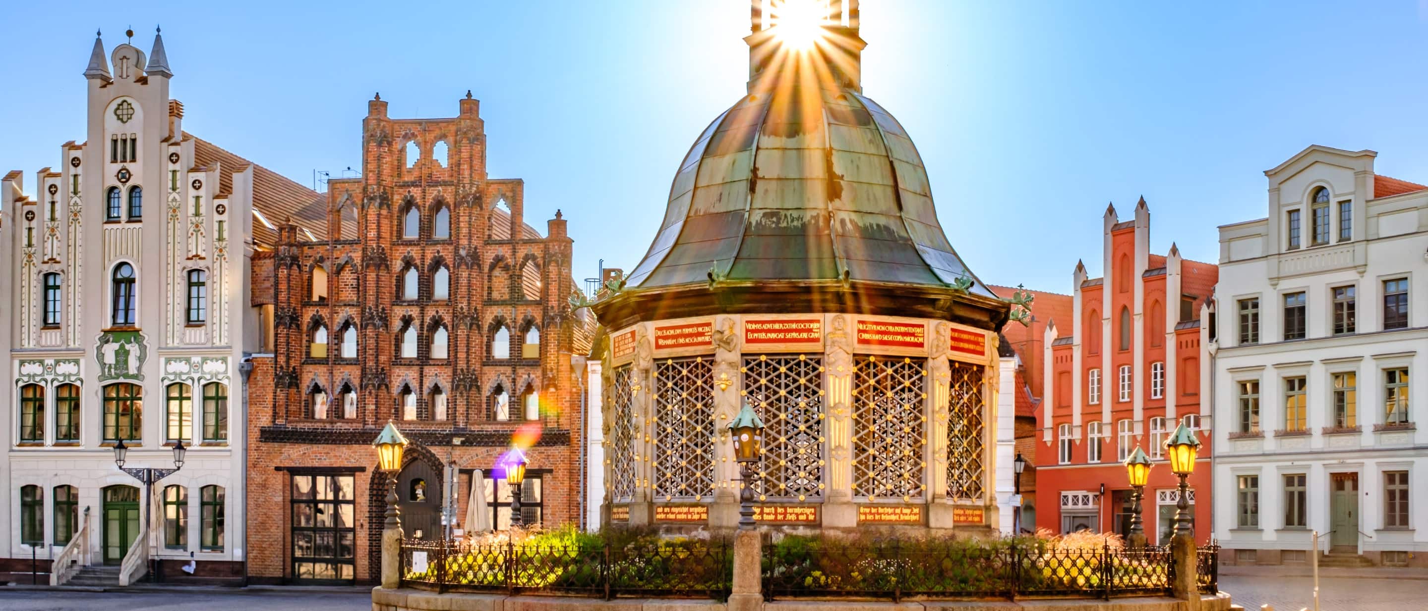 Wasserkunst, a historic waterworks building, located in the Market Square of Wismar, Germany. 