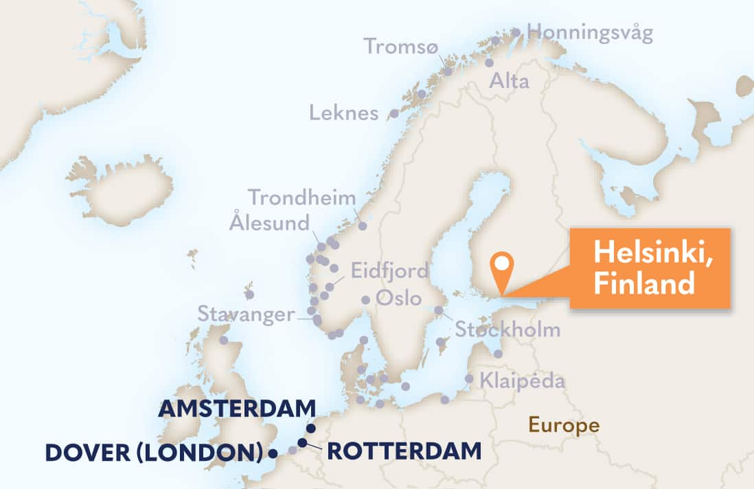 Map locating Helsinki, Finland.