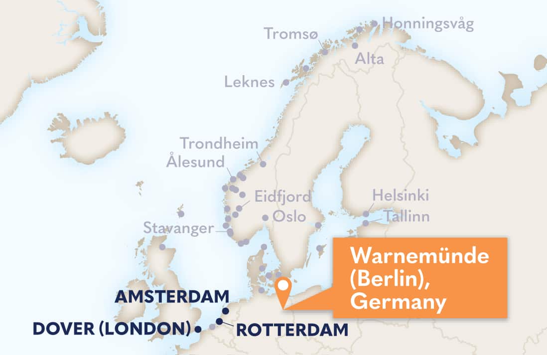 Map locating Warnemunde (Berlin), Germany.